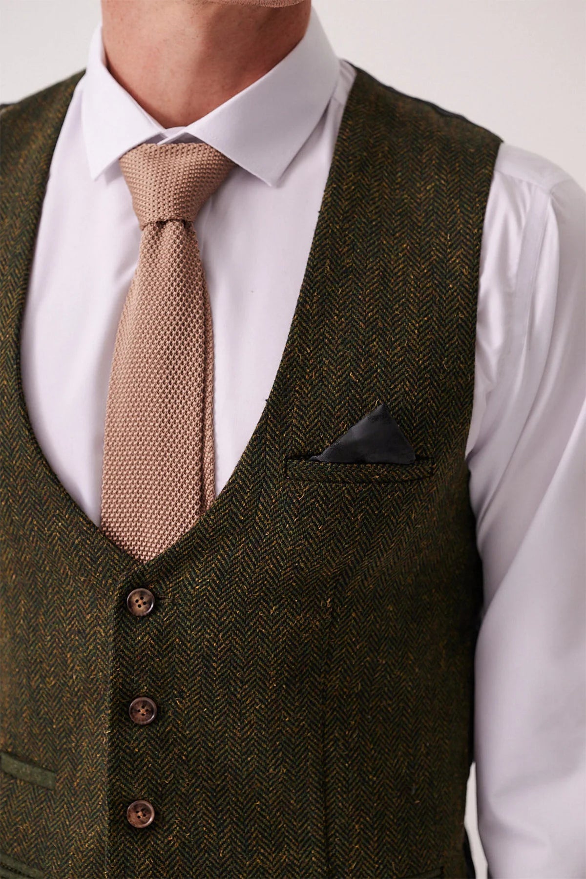 Marc Darcy Dean Olive Tweed Waistcoat