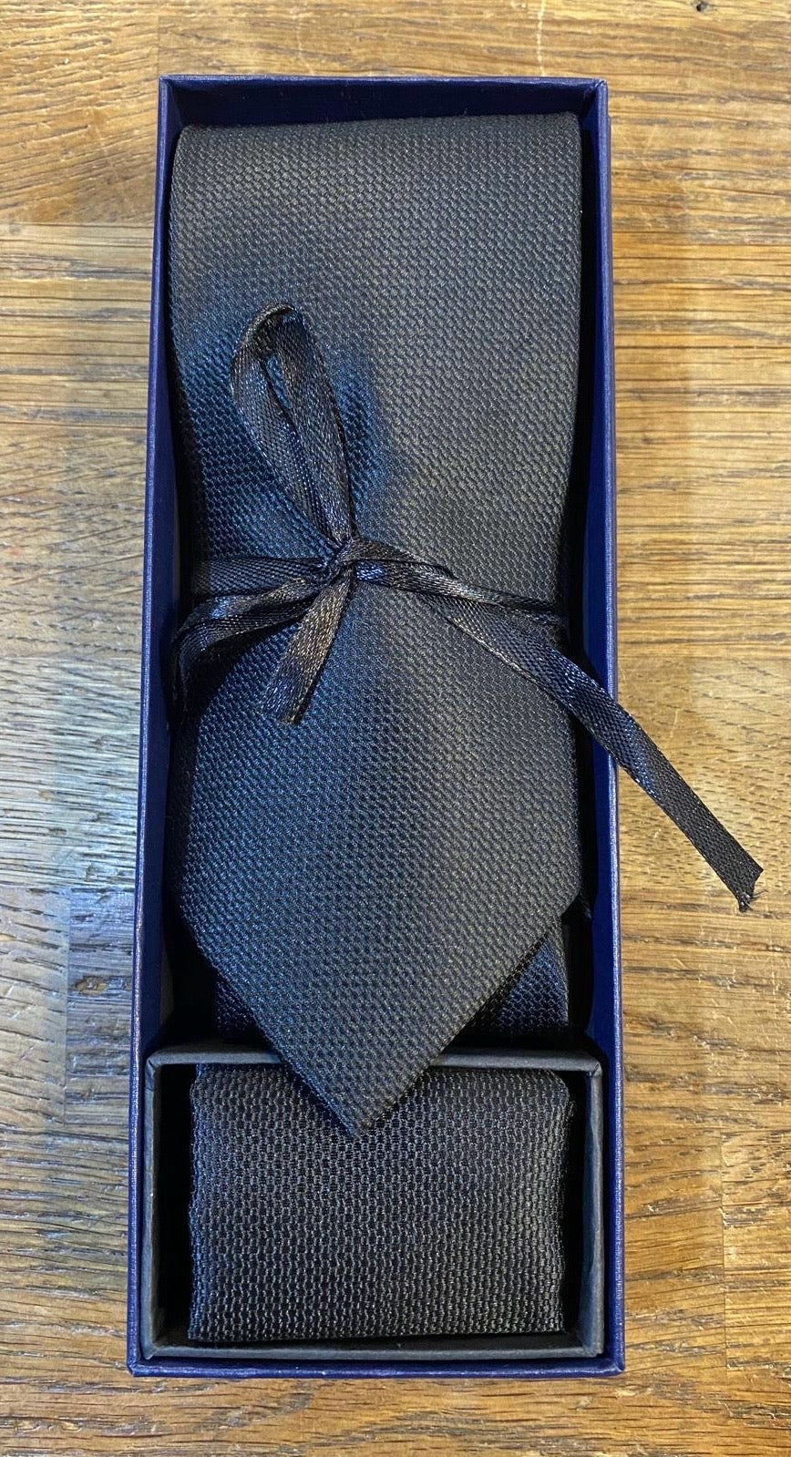 Marc Darcy Toby Birdseye Black Tie and Pocket Square