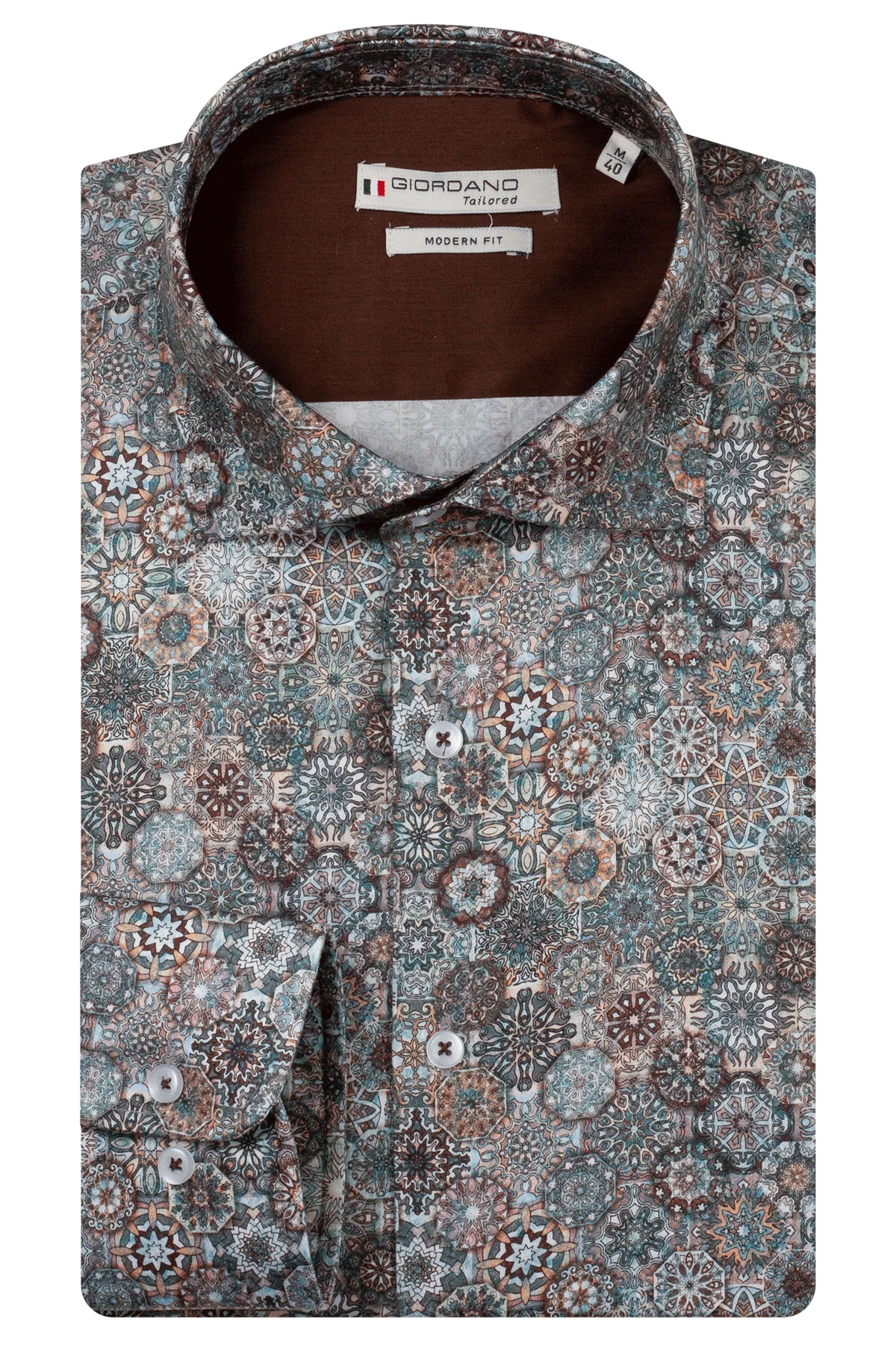 Giordano Teal/Brown Kaleidoscope Print Shirt