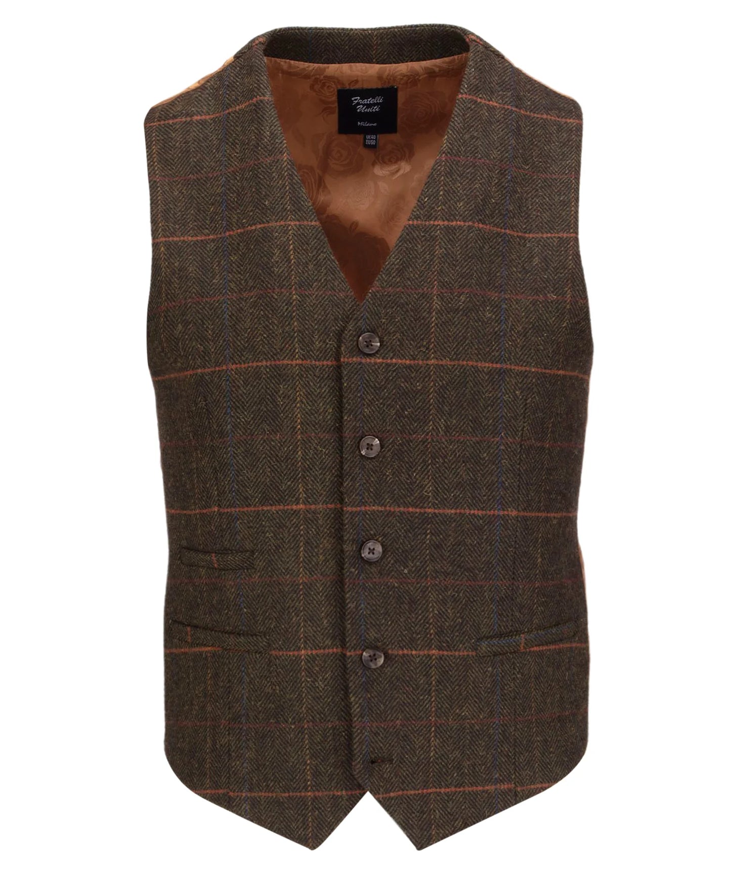 Fratelli Uniti Sergio Rich Olive Herringbone Check Waistcoat