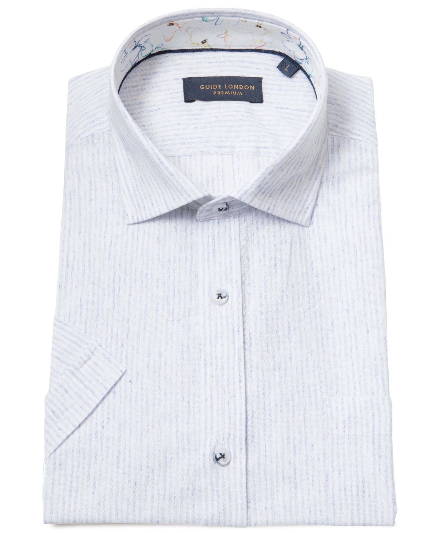 Guide London Premium Sky Soft Stripe Short Sleeve Shirt