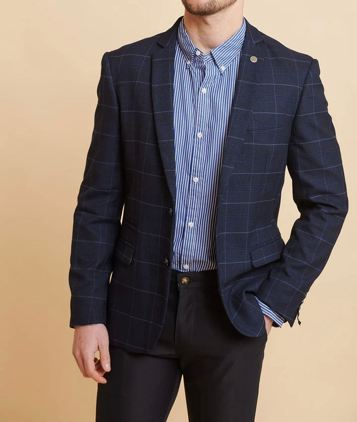 Marc Darcy Edinson Navy Sky Check Blazer