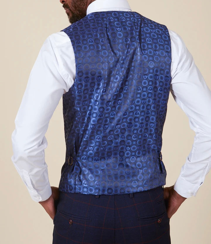 Marc Darcy Edinson Navy Wine Check Single Breasted Waistcoat