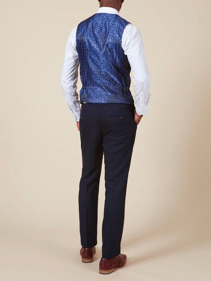 Marc Darcy Edinson Navy Wine Check Single Breasted Waistcoat