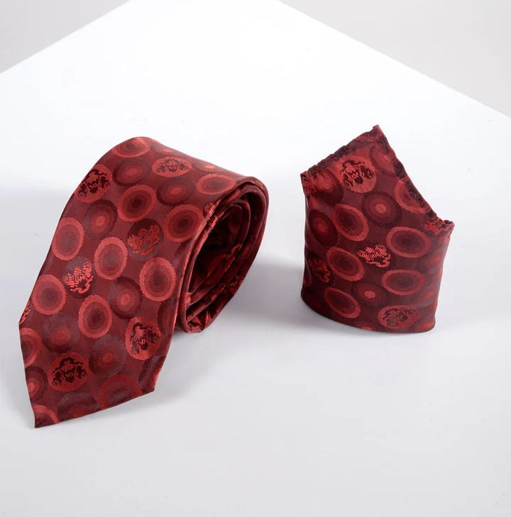 Marc Darcy Wine Bubble Circle Print Tie and Pocket Set