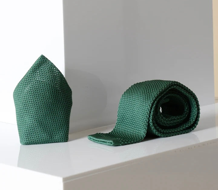 Marc Darcy Olive Knitted Tie and Pocket Square