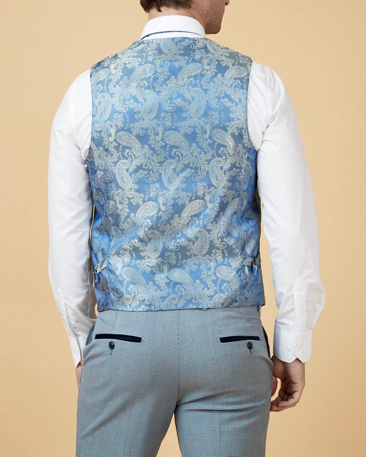 Marc Darcy Bromley Sky Blue Check Single Breasted Waistcoat