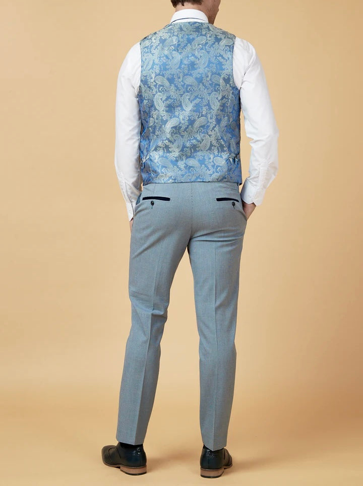 Marc Darcy Bromley Sky Blue Check Single Breasted Waistcoat