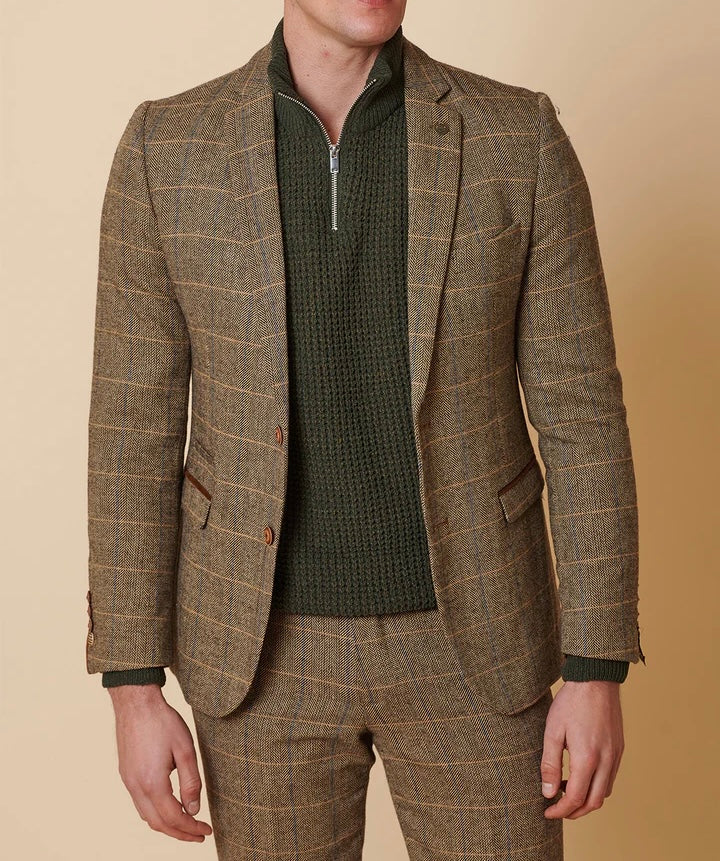 Marc Darcy Ted Tan Tweed Check Blazer