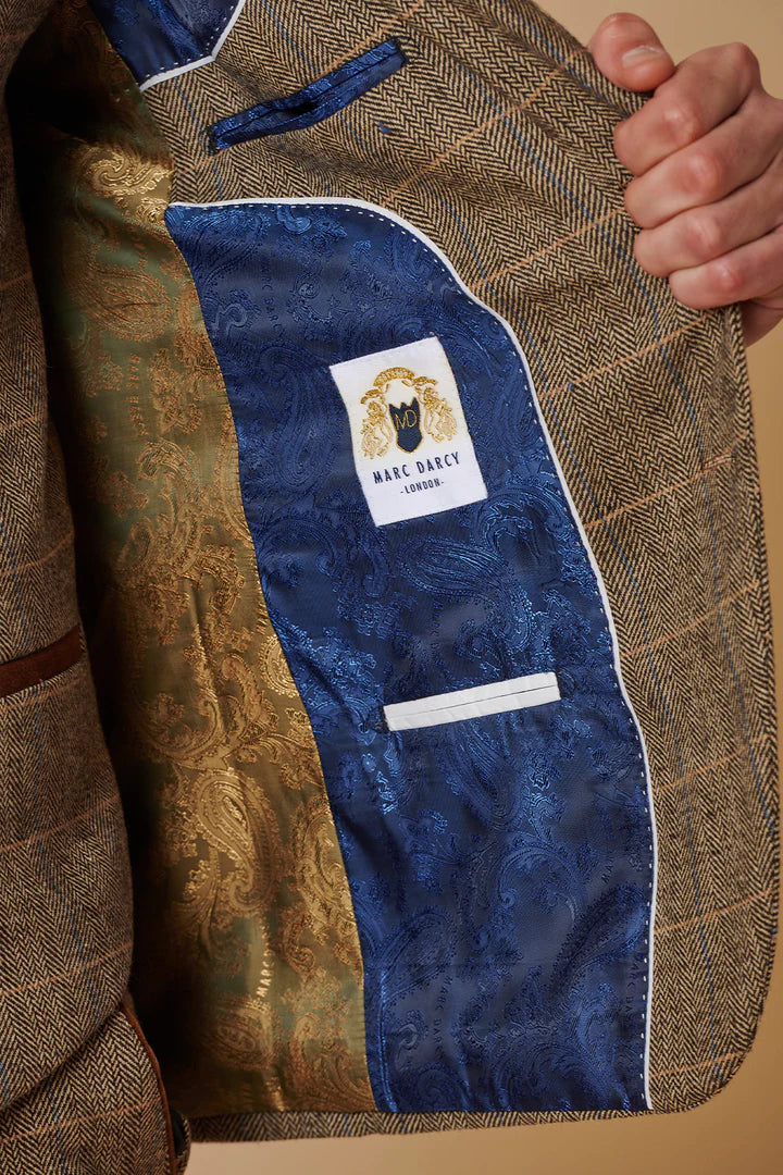 Marc Darcy Ted Tan Tweed Check Blazer