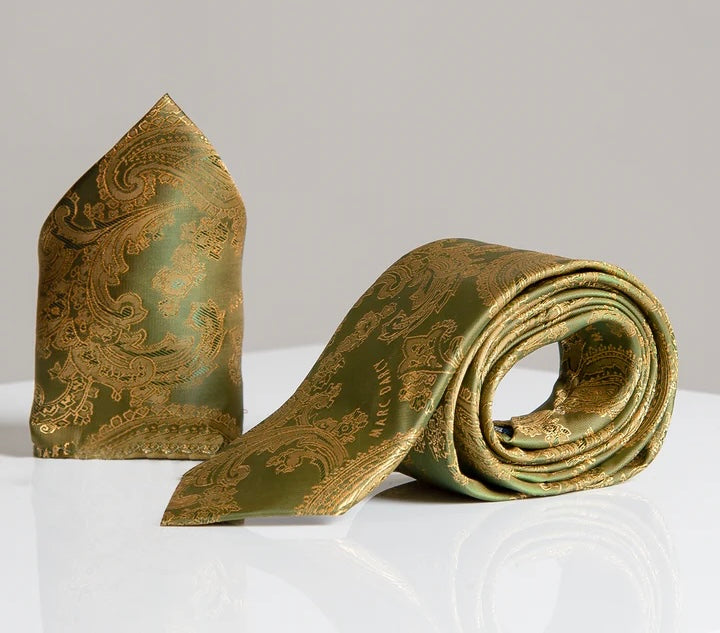 Marc Darcy Tan Paisley Tie and Pocket Square Set