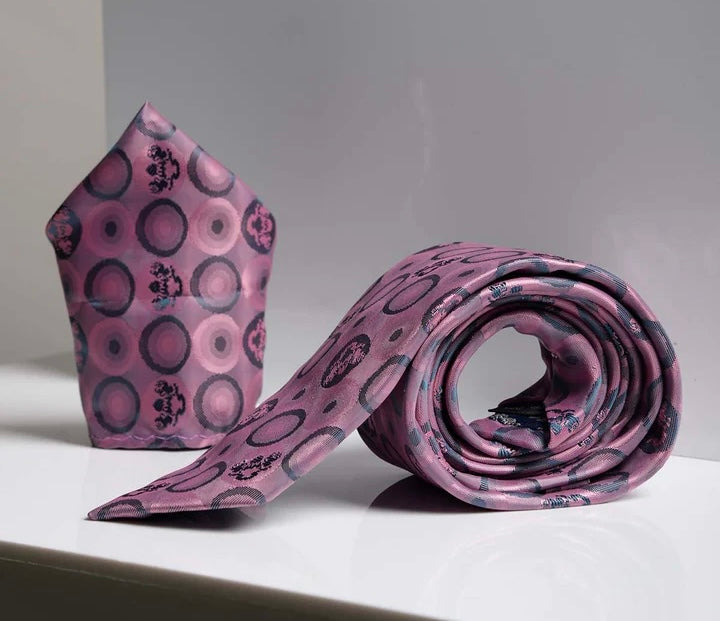 Marc Darcy Bubble Circle Baby Pink Tie and Pocket Square Set