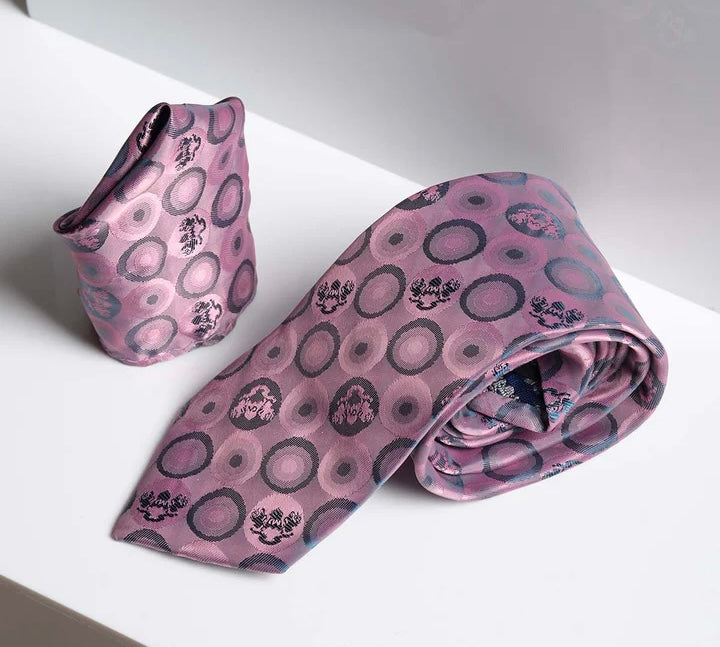 Marc Darcy Bubble Circle Baby Pink Tie and Pocket Square Set