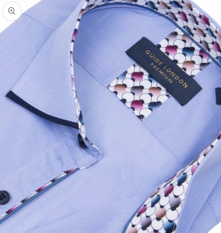 Guide London Premium Sky Long Sleeve Shirt with Navy Trim