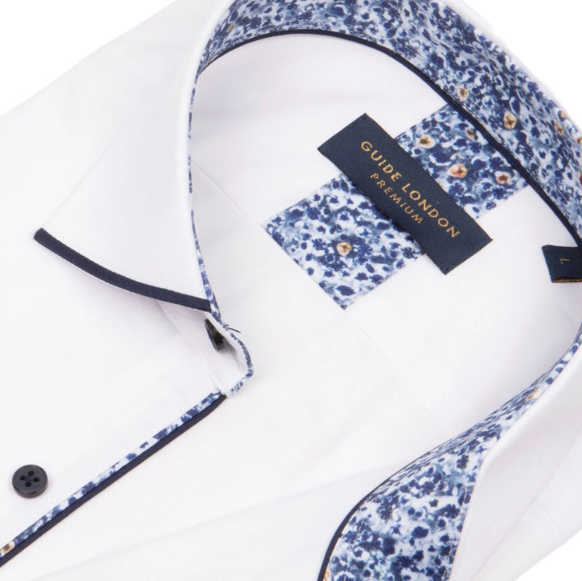 Guide London Premium White Shirt with Navy Trim
