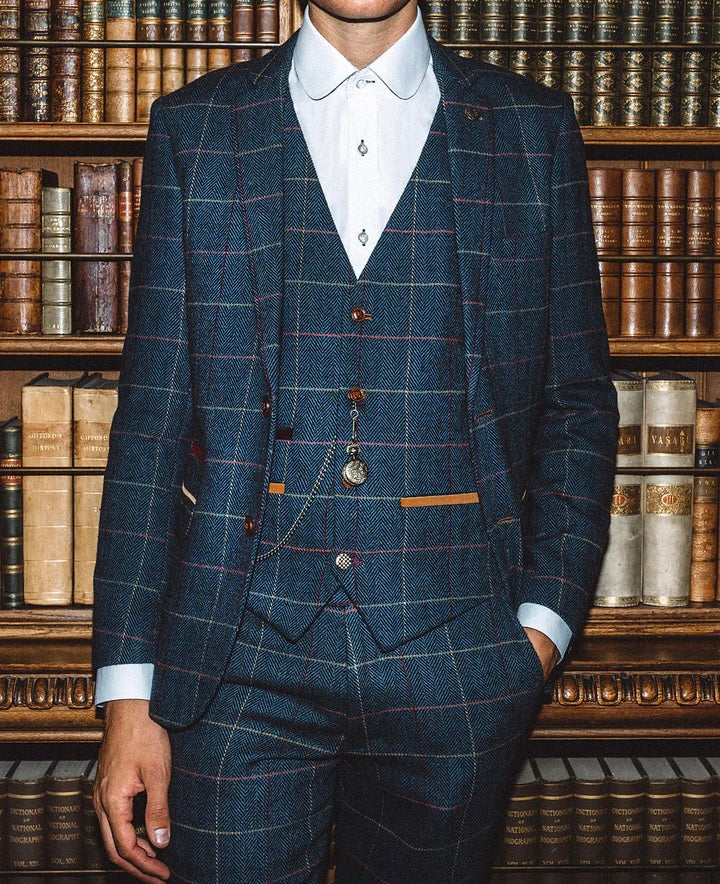 SALE Marc Darcy Eton Navy Blue Tweed Check Blazer
