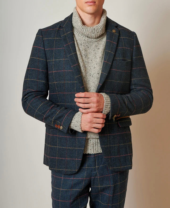 SALE Marc Darcy Eton Navy Blue Tweed Check Blazer
