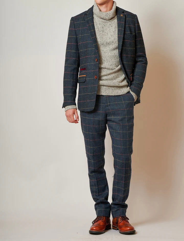 SALE Marc Darcy Eton Navy Blue Tweed Check Blazer