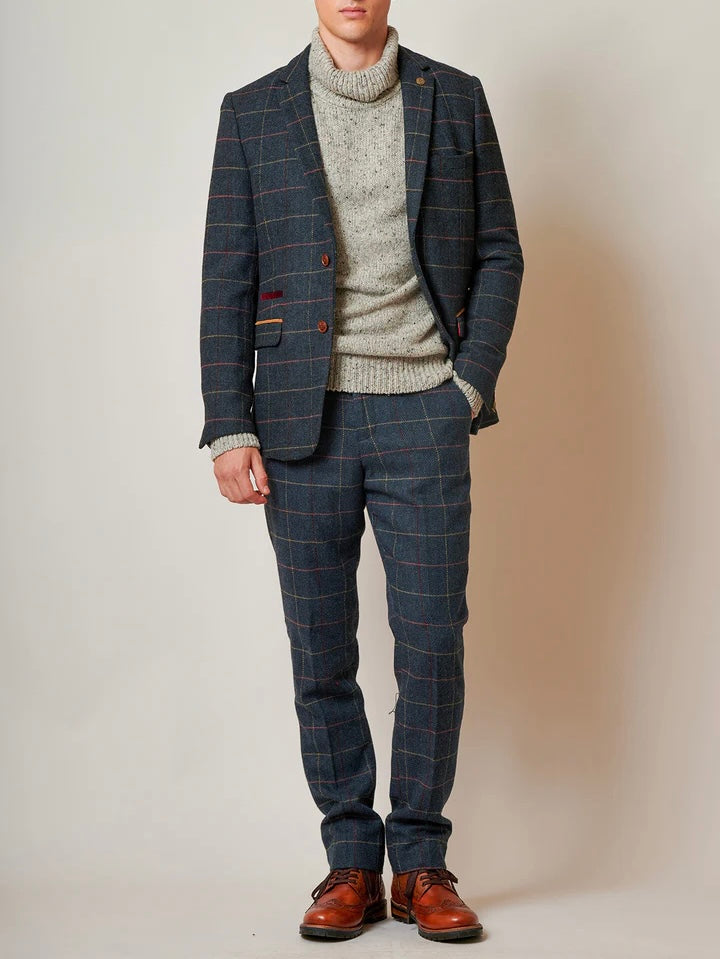 SALE Marc Darcy Eton Navy Blue Tweed Check Blazer