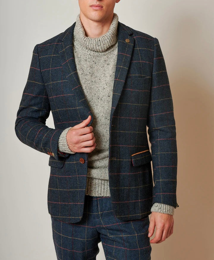 SALE Marc Darcy Eton Navy Blue Tweed Check Blazer