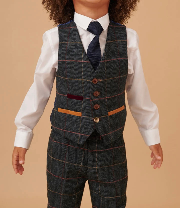 SALE Marc Darcy Eton Children’s Navy Blue Tweed Check Three Piece Suit