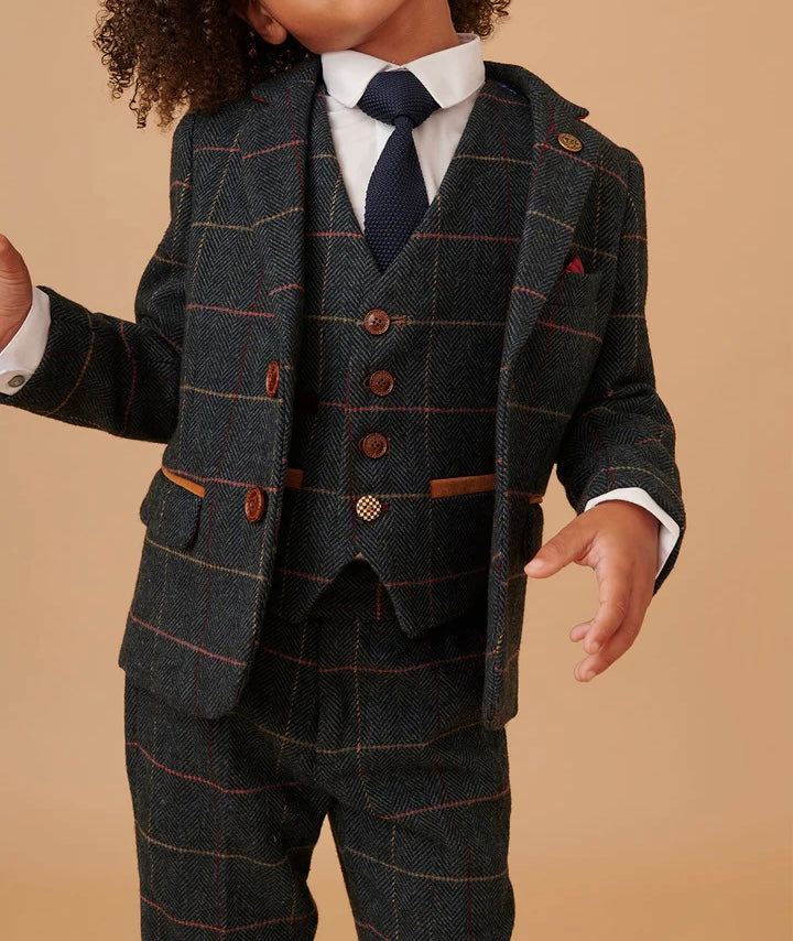 SALE Marc Darcy Eton Children’s Navy Blue Tweed Check Three Piece Suit