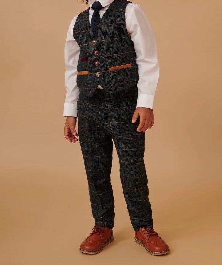 SALE Marc Darcy Eton Children’s Navy Blue Tweed Check Three Piece Suit