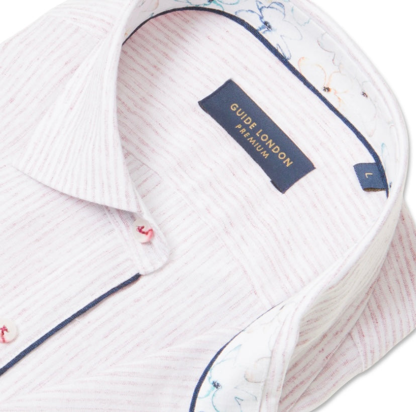 Guide London Premium Soft Stripe Burgundy Short Sleeve Shirt