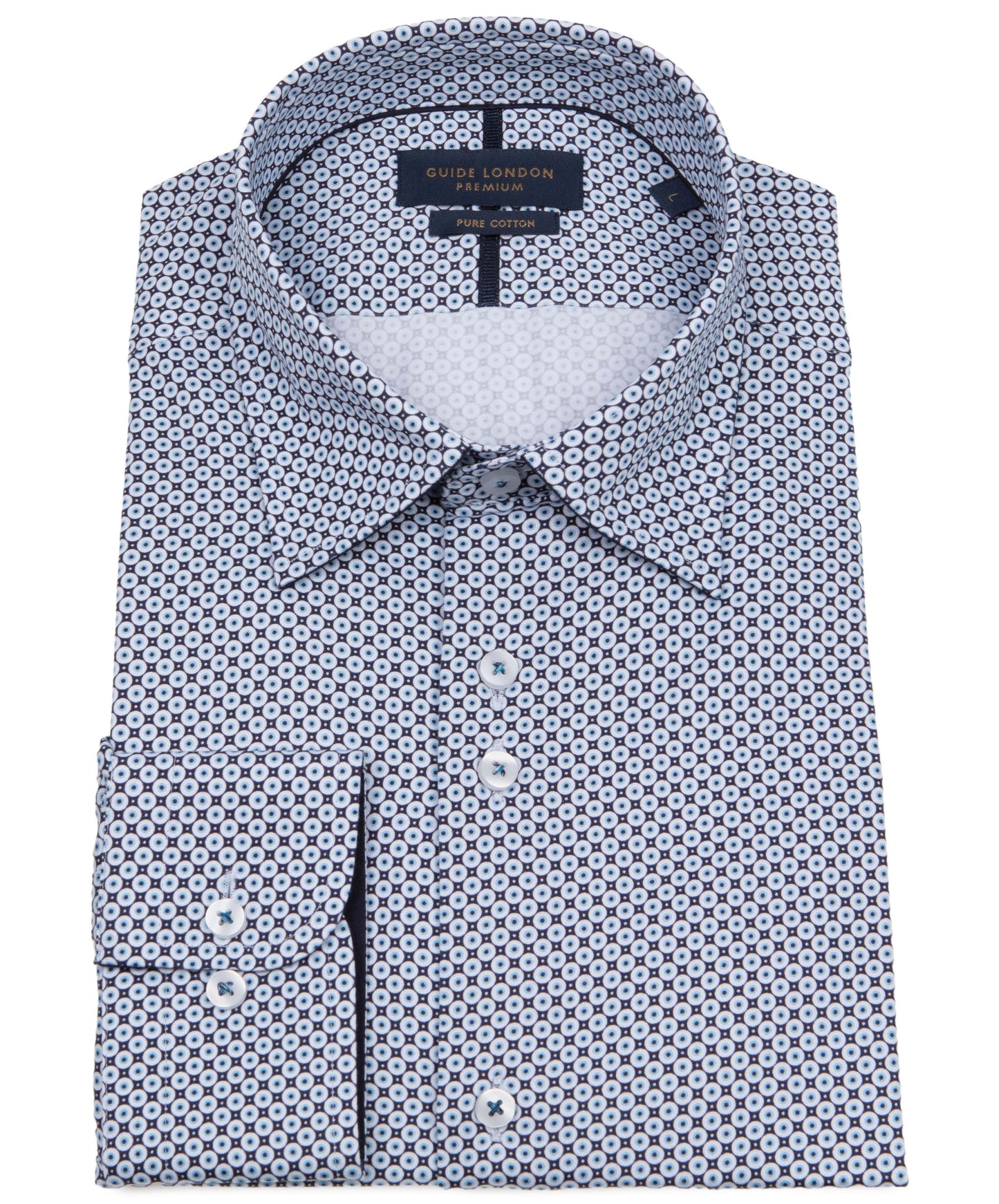 Guide London Premium Blue and White Geometric Shirt