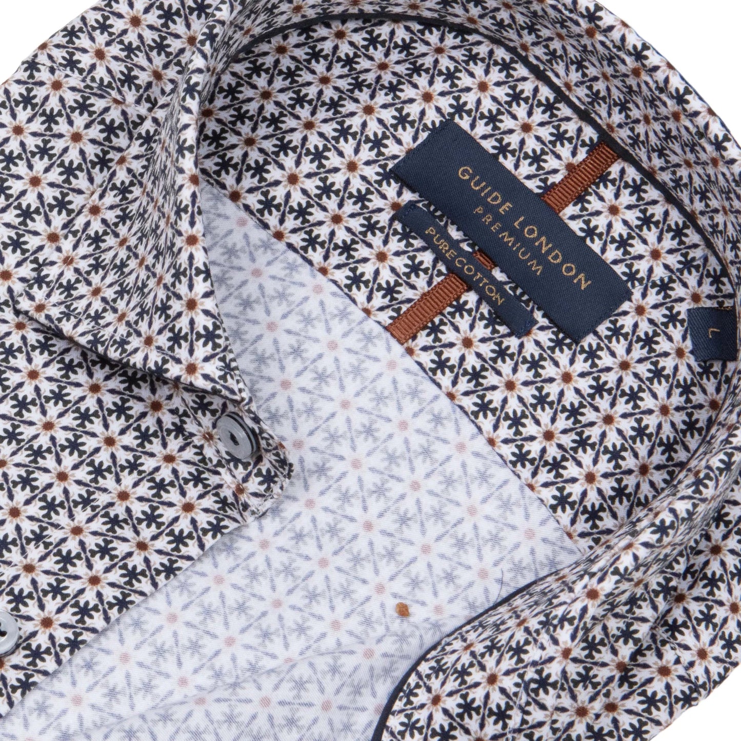 SALE Guide London Premium Geometric Print Long Sleeve Shirt