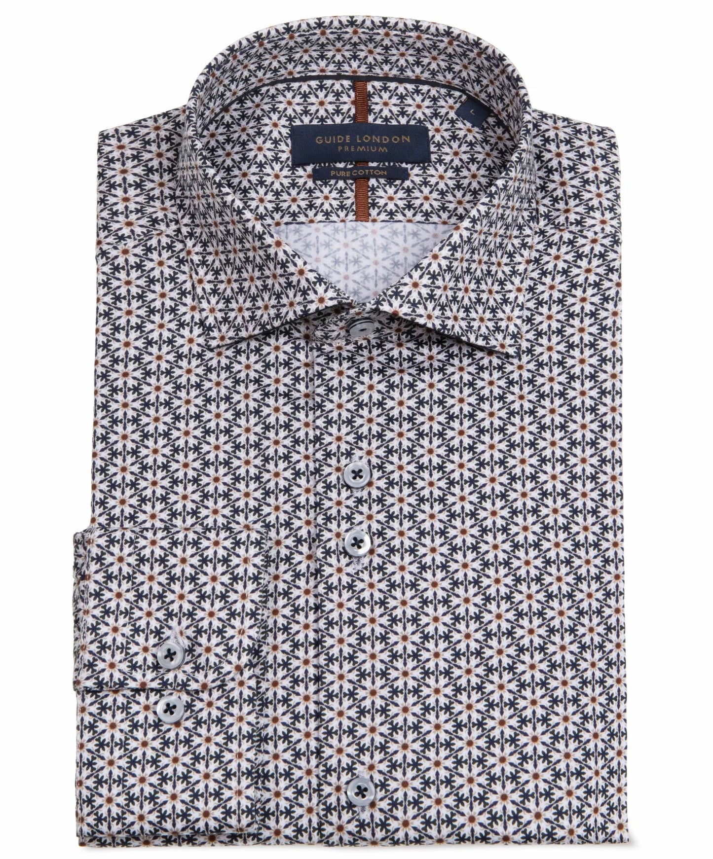 SALE Guide London Premium Geometric Print Long Sleeve Shirt