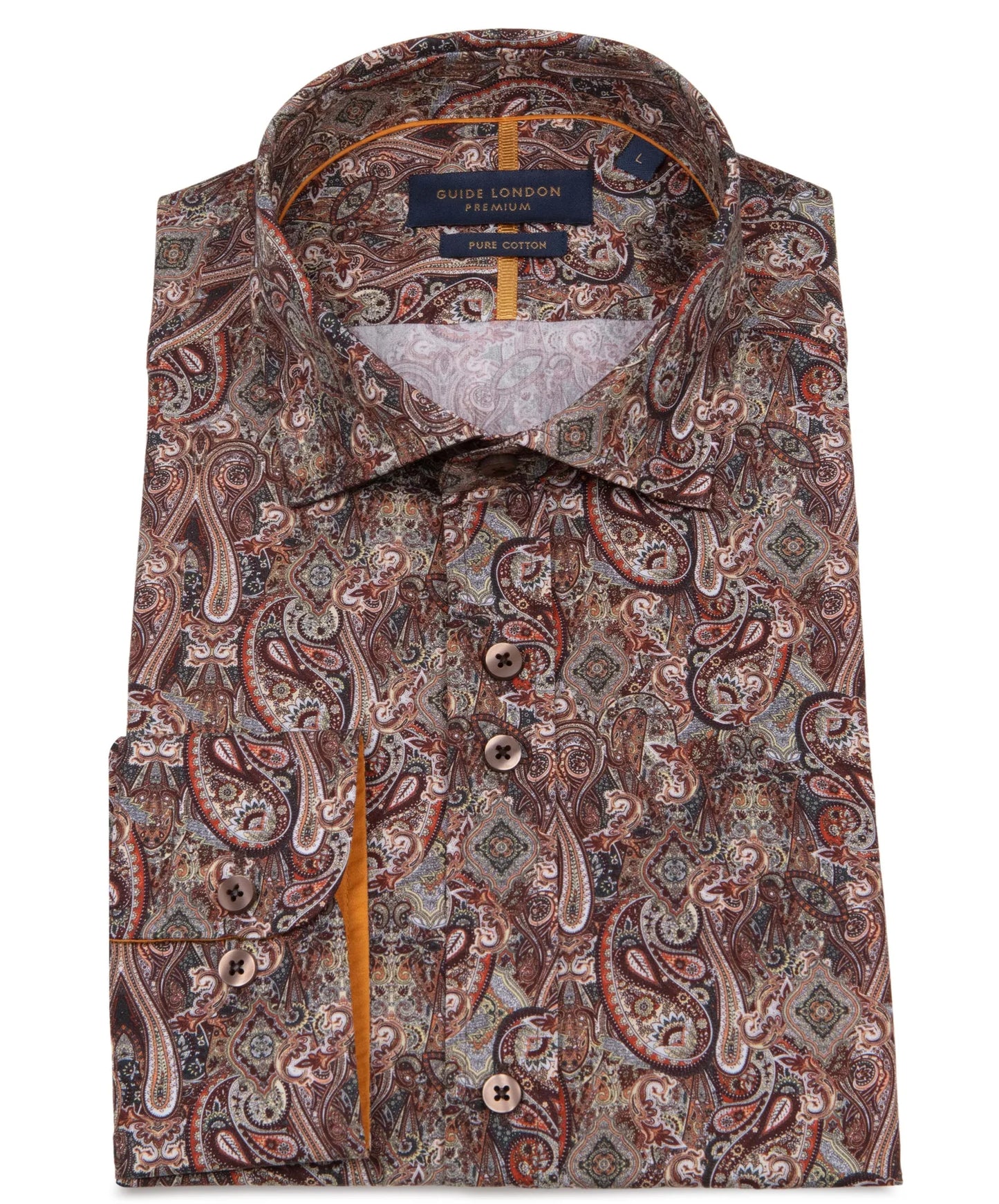 SALE Guide London Premium Earthy Paisley Long Sleeve Shirt