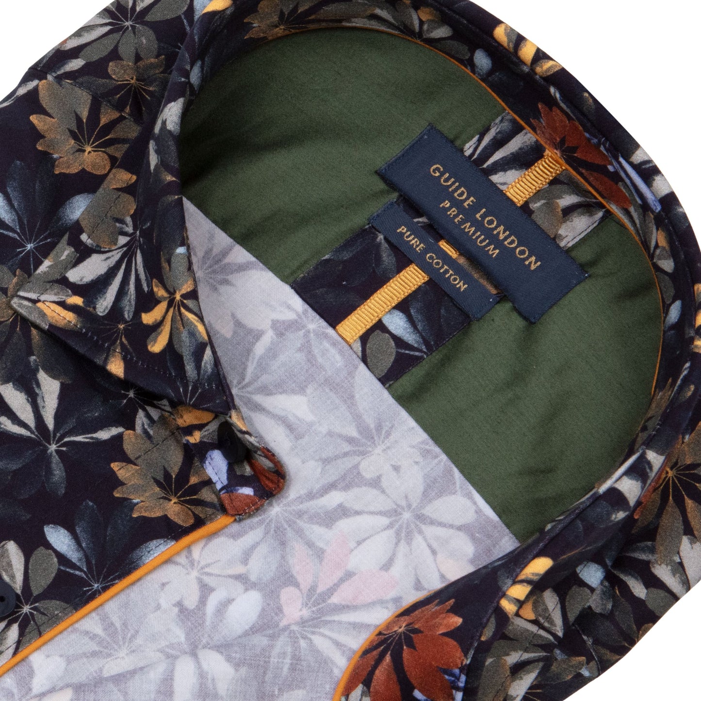 SALE Guide London Premium Leafy Navy Long Sleeve Shirt