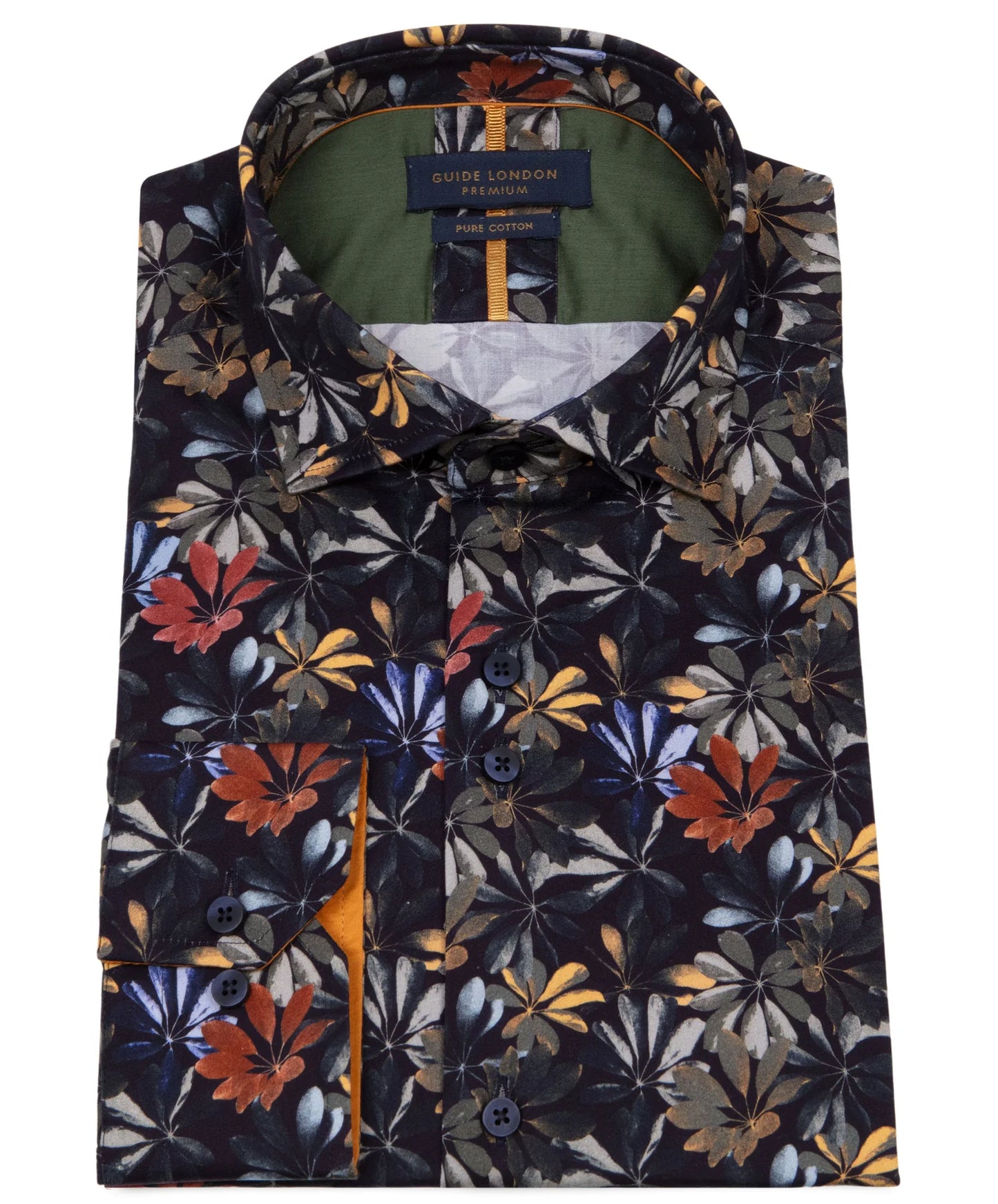 SALE Guide London Premium Leafy Navy Long Sleeve Shirt