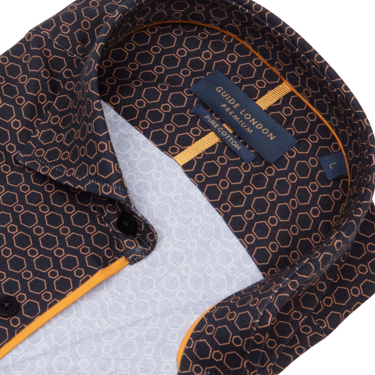 SALE Guide London Premium Geometric Tan Pattern Long Sleeve Shirt