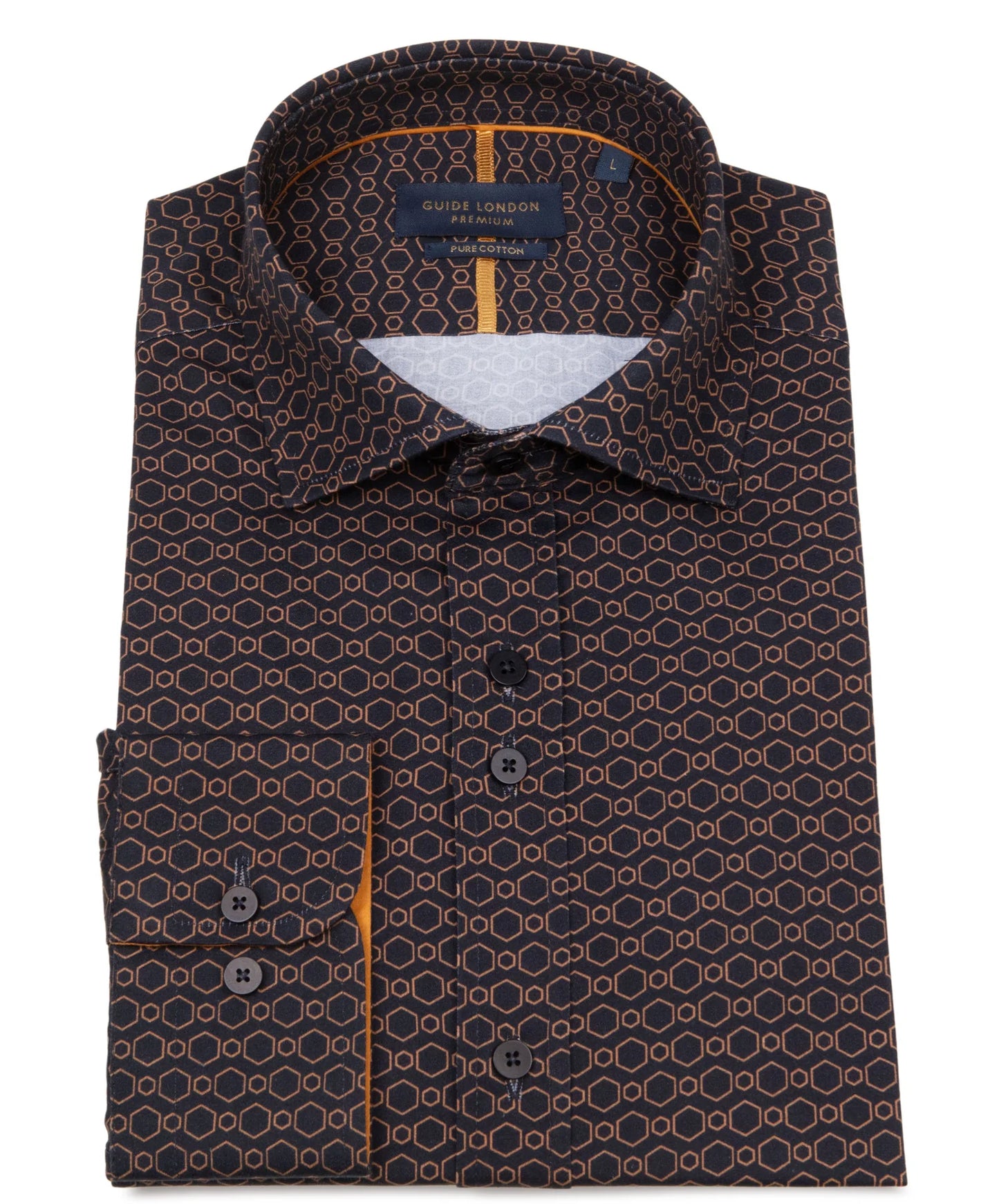 SALE Guide London Premium Geometric Tan Pattern Long Sleeve Shirt