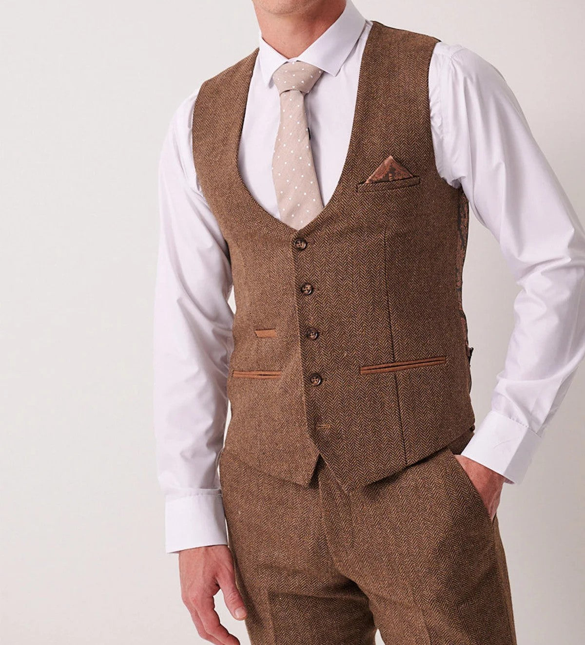 Marc Darcy Dean Tan Tweed Waistcoat