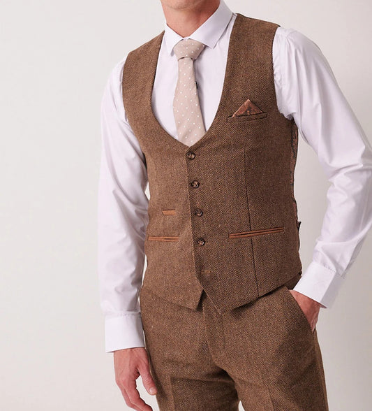 Marc Darcy Dean Tan Tweed Waistcoat