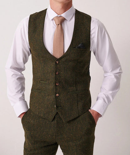 Marc Darcy Dean Olive Tweed Waistcoat