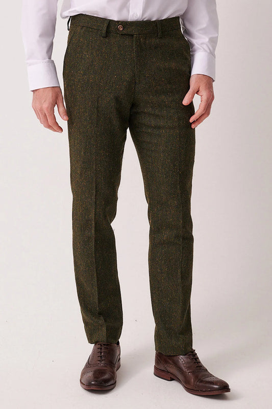 Marc Darcy Dean Olive Tweed Trousers