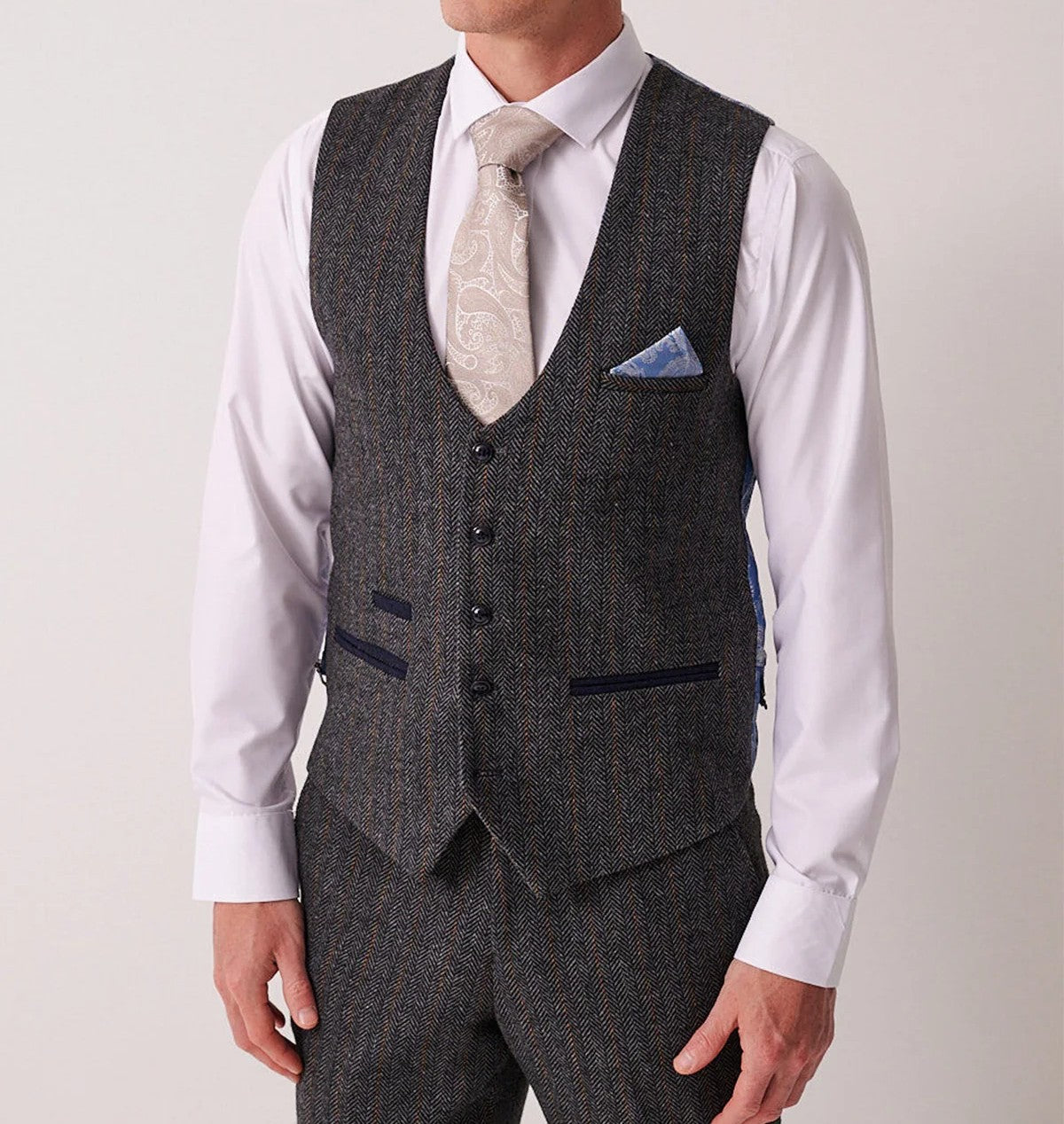 Marc Darcy Dominic Blue Grey Tweed Waistcoat