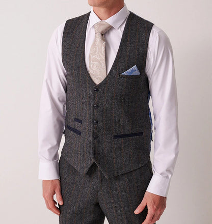 Marc Darcy Dominic Blue Grey Tweed Waistcoat