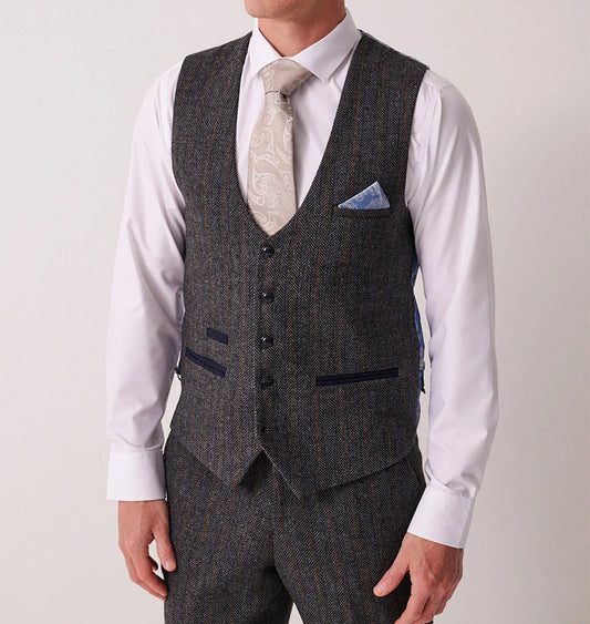 Marc Darcy Dominic Blue Grey Tweed Waistcoat