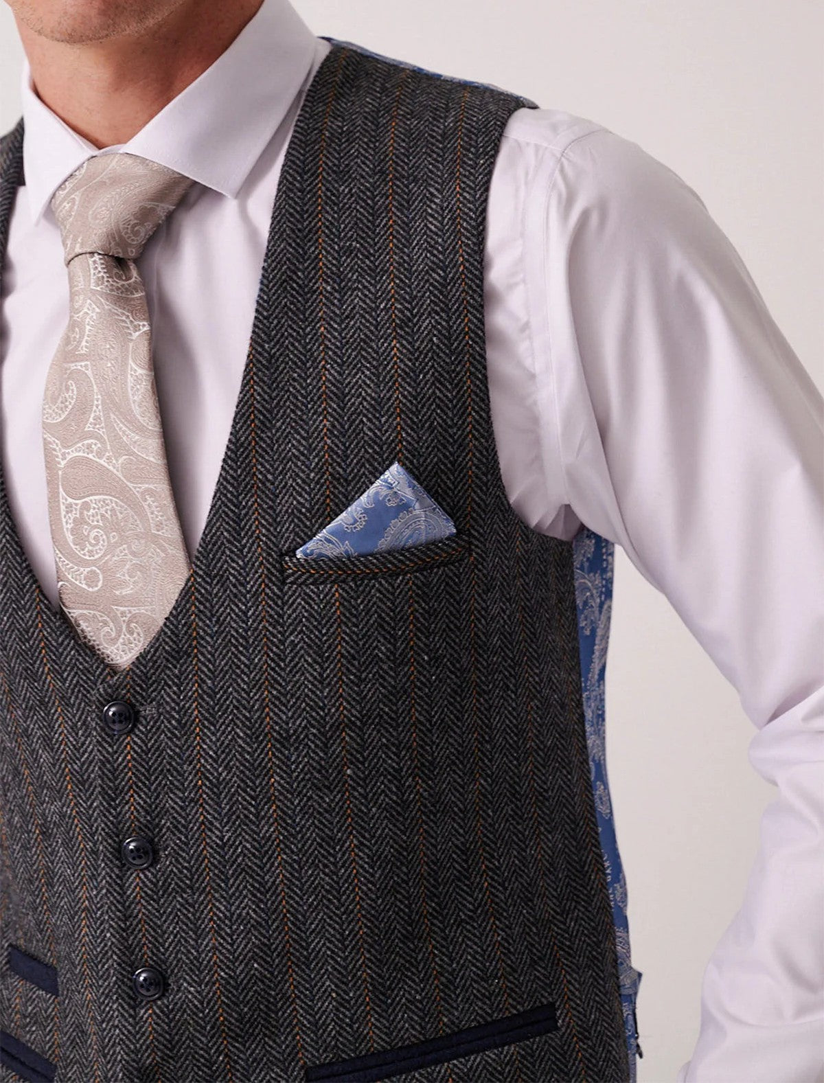 Marc Darcy Dominic Blue Grey Tweed Waistcoat