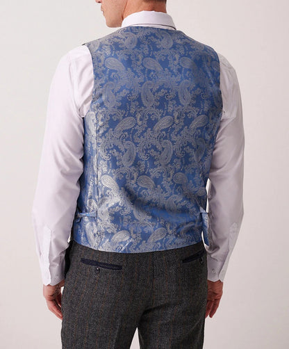 Marc Darcy Dominic Blue Grey Tweed Waistcoat