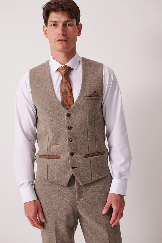Marc Darcy Hayden Tan Crossweave Waistcoat