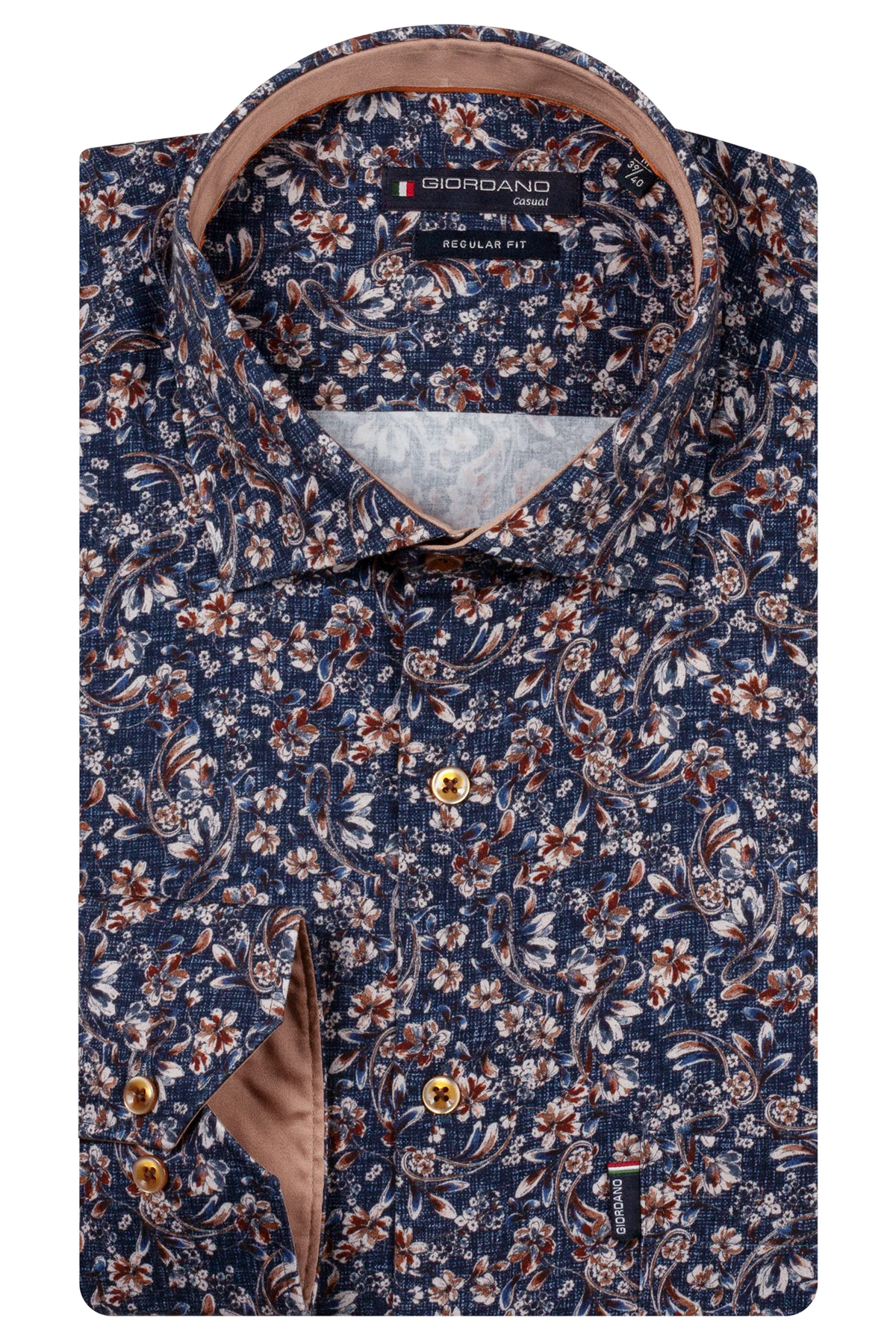 Giordano Navy/Brown Floral Print Shirt