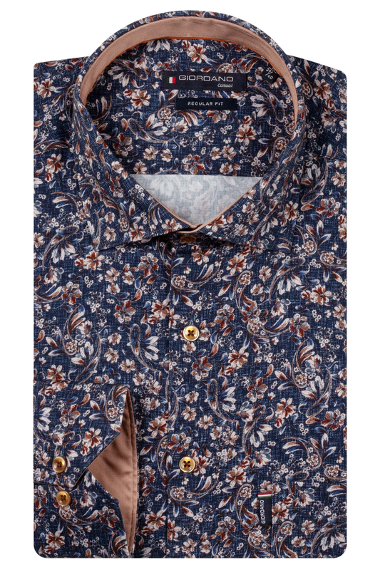 Giordano Navy/Brown Floral Print Shirt