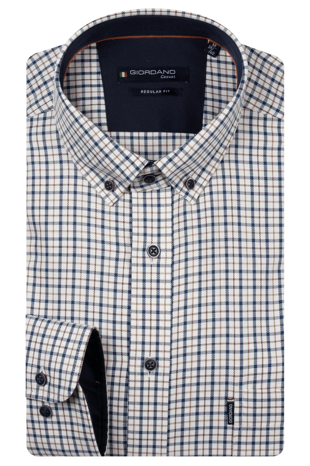 Giordano Tan/Navy Check Twill Shirt