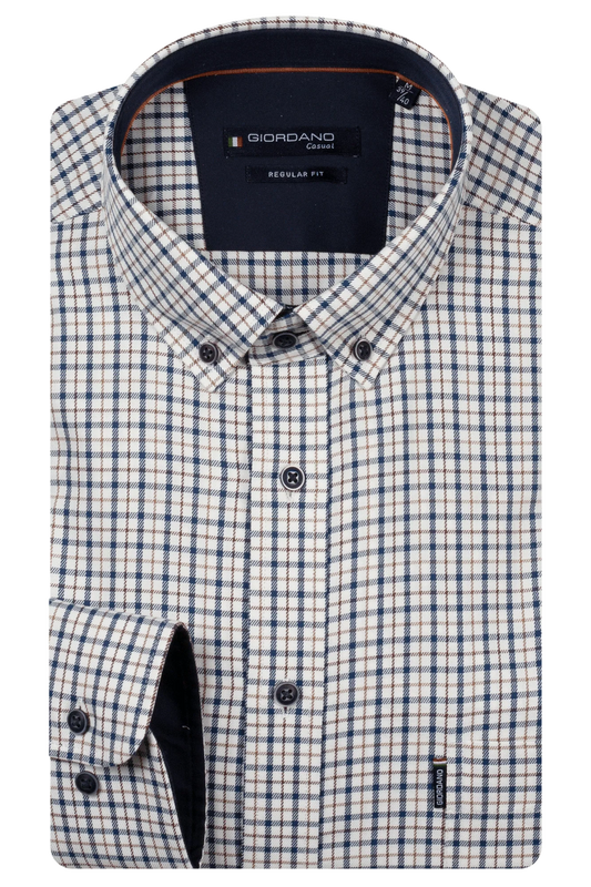 Giordano Tan/Navy Check Twill Shirt
